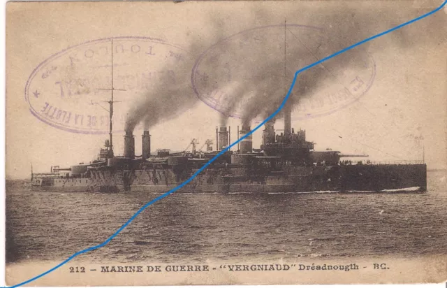 CPA voyagée 1916, cachets Marine de Guerre