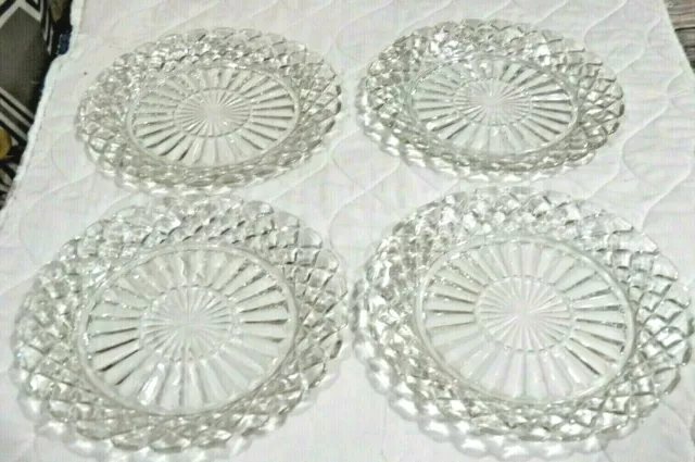 4 Vtg Anchor Hocking WATERFORD WAFFLE Clear Depression Glass Salad Plates 7"