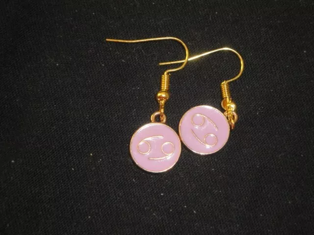 Zodiac earrings plum enamel star sign Cancer astrology constellation reversable