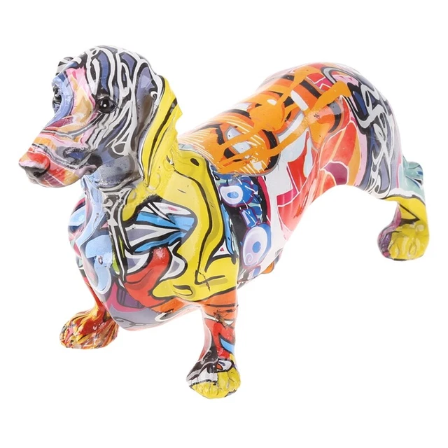 Colorful Art Dachshund Dog Statue Sculpture Collectible Figurine Resin Crafts