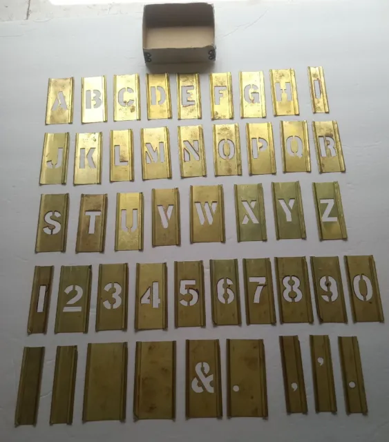 Reese's Brass Stencils 1" One Inch GOTHIC Alphabet 45 Piece Letters Numbers Full
