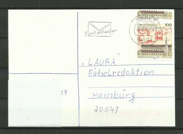 BRD Bund Nr. 1966  auf Postkarte - sehr starke Verzahnung " Kloster Maulbronn "
