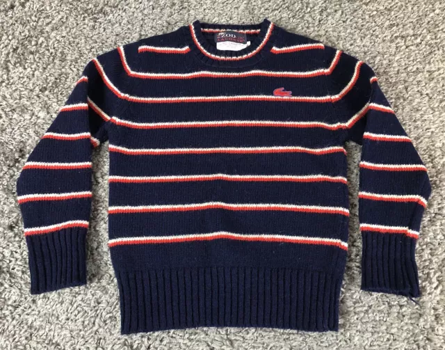 IZOD Lacoste JG Vintage Wool Sweater Boy 6 Preppy Red White Stripe Crocodile