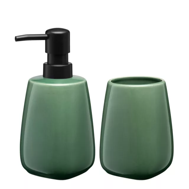 KADAX Juego de baño de cerámica, dispensador de jabón, vaso de baño, verde