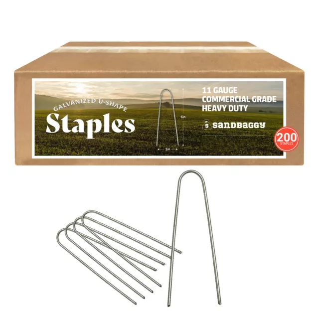 Sandbaggy - 200 pc - RUST-FREE 6-Inch Landscape Staples SOD - Special Round Pins