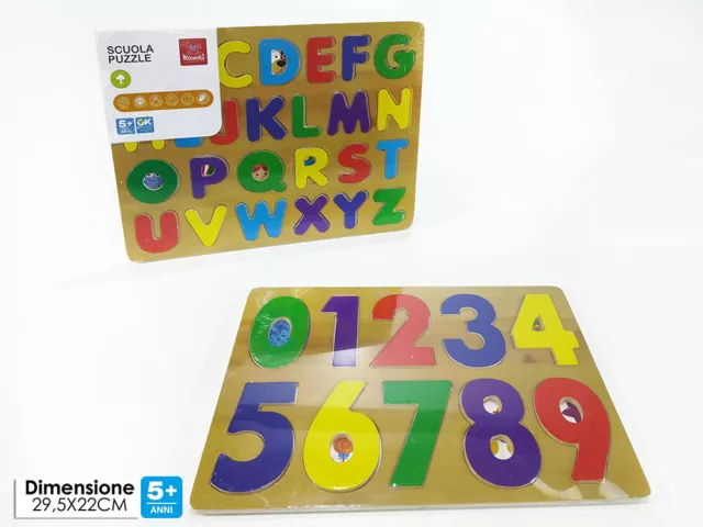 2 Pezzi Puzzle Alfabeto Giocattolo Educativo in Legno Blocchi Lettere e numeri