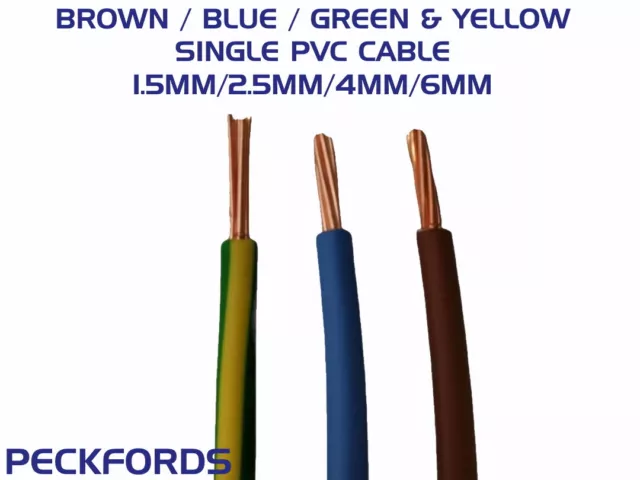 1.5 / 2.5 / 4 / 6 mm Brown Blue Green & Yellow G&Y Earth Single PVC Cable 6491X