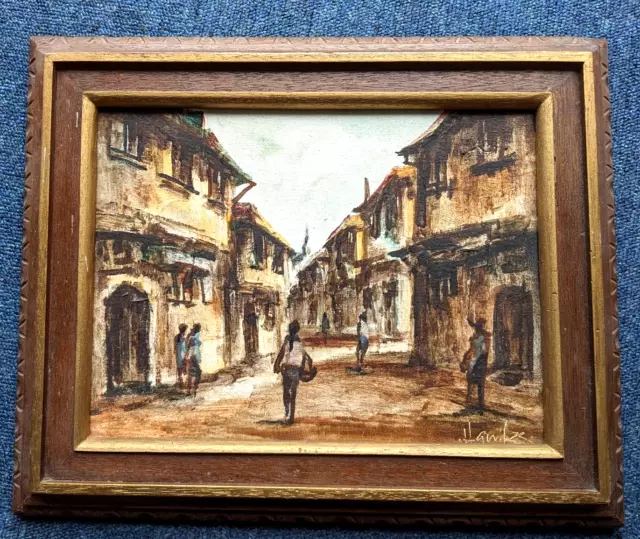 STREET SCENE "H. HANK" ORIGINAL, from the 60s, stylised picture, nice frame