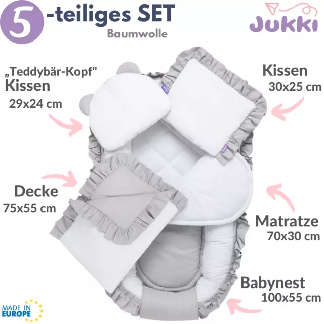 Babynestchen SET 5tlg Neugeborene Baby Nestchen Kokon 100x55 ★ Baumwolle ★ Grau