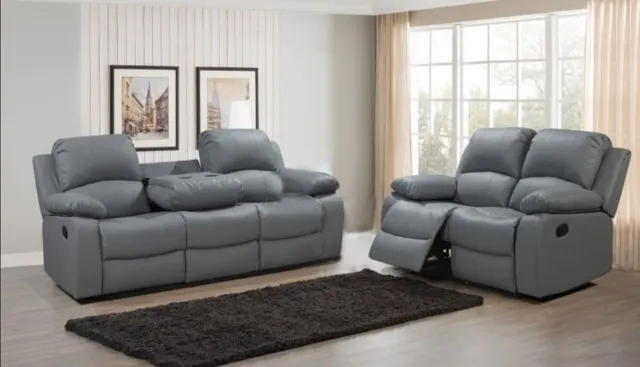 Valencia | Grey | Recliner Sofa 3+2 Seater Set Couch With Cup Holders