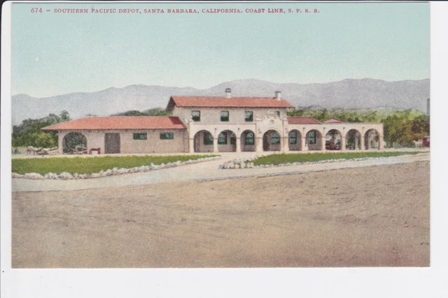 Santa Barbara Calif Southern Pacific RR Depot Postcard Coast Line SPRR UN-POSTED 3