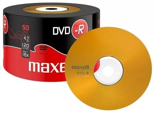 Maxell DVD-R Recordable Blank DVD-R Discs Pack 50 Shrink-Wrap 4.7GB 120mins 16x