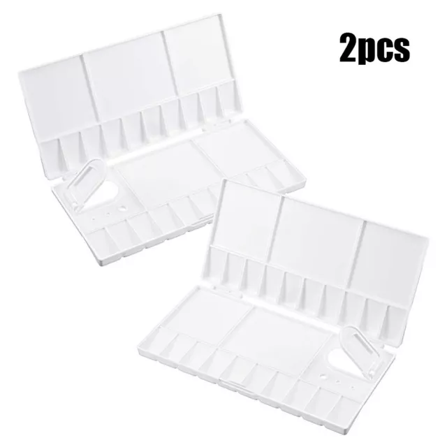 2Pcs White Plastic Paint Palette Box Tray 25 Grids Flip Cap Folding Design 2