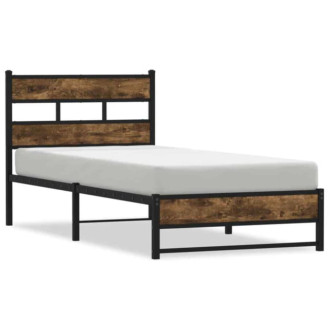 METAL BED FRAME without Mattress Smoked Oak 75x190 cm Small Single