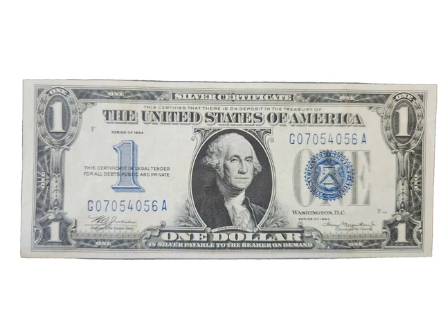 1934 one dollar silver certificate Blue Seal Funny Back UNCIRCULATED BEAUTY