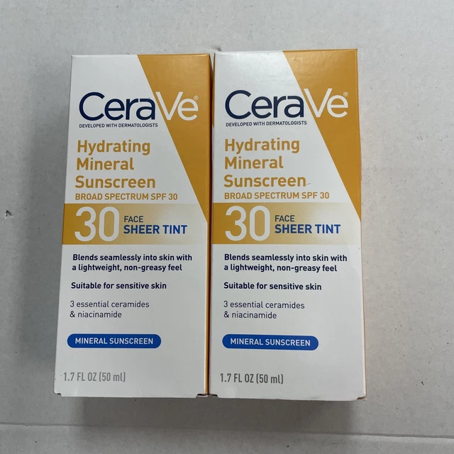 CERAVE HYDRATING Sunscreen Face Sheer Tint SPF 30 x2 1.7oz Exp 2024