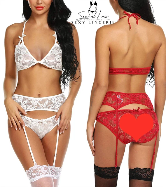 Sexy Completino intimo in pizzo nero con reggicalze Obsessive Lingerie