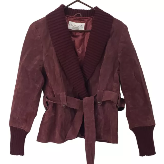 CHADWICK'S Vintage Womens Burgundy Suede Leather Tie Front Jacket Size XL