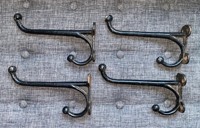 4 Genuine Vintage Coat Tack Hook Harness Large Barn Find 8” Long Black Paint 2