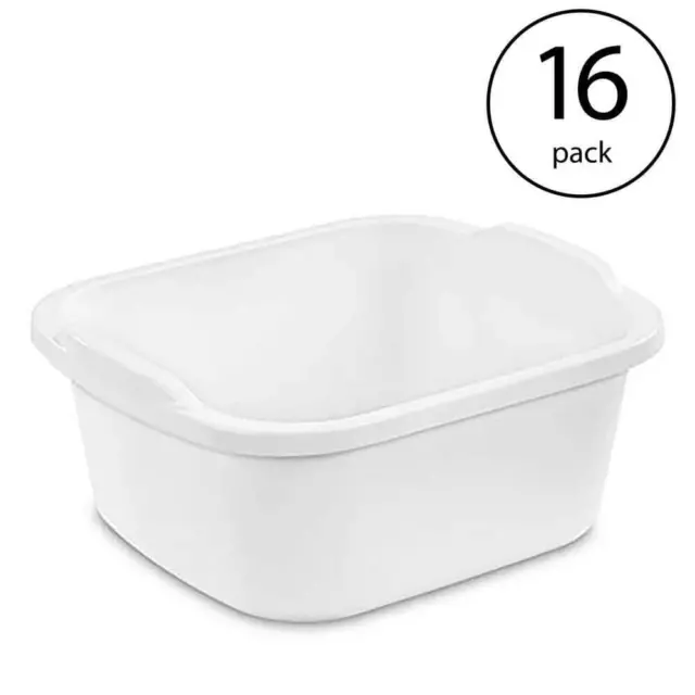 Dishpan de cocina Sterilite 12 cuartos cuadrados. Contenedores de almacenamiento de plástico sin tapa blancos (16 paquetes)