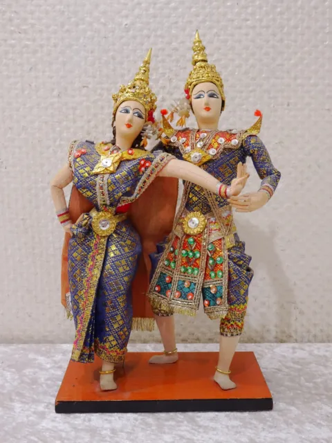 Tanzendes Paar Puppen Thailand - Vintage - Handgefertigt - 28,5 cm - Souvenir