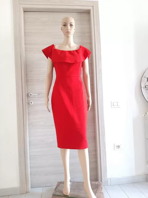 Zara Vestito Rosso Longuette Sotto Ginocchio aderente  elegante tubino tg M (44)