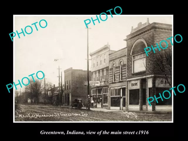 OLD LARGE HISTORIC PHOTO OF GREENTOWN INDIANA VIEW OF THE MAIN STREET c1916