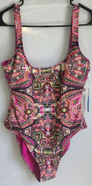 Lucky Brand, NWT, Womens One Piece Swimsuit, Size L, Colorful, Hyg Liner