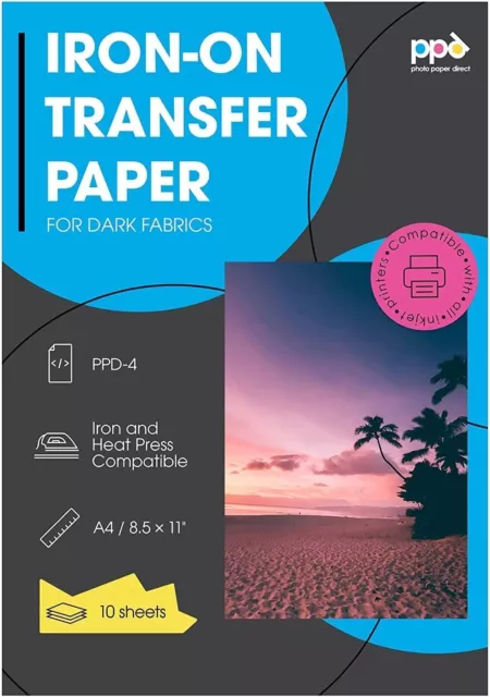 PPD Inkjet PREMIUM Iron-On Dark T Shirt Transfers Paper LTR 8.5x11" pack of 1...