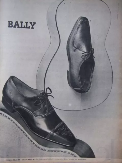 Publicité De Presse 1961 Chaussures Bally Torero Et Stop - Advertising