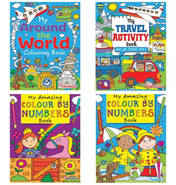 4 x  KIDS CHILDRENS COLOURING BOOKS BOOK BOYS GIRLS Colour By Numbers World