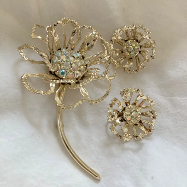 Sarah Coventry “Allusions” Brooch & Earrings Demi AB Rhinestone VTG 60's Jewelry