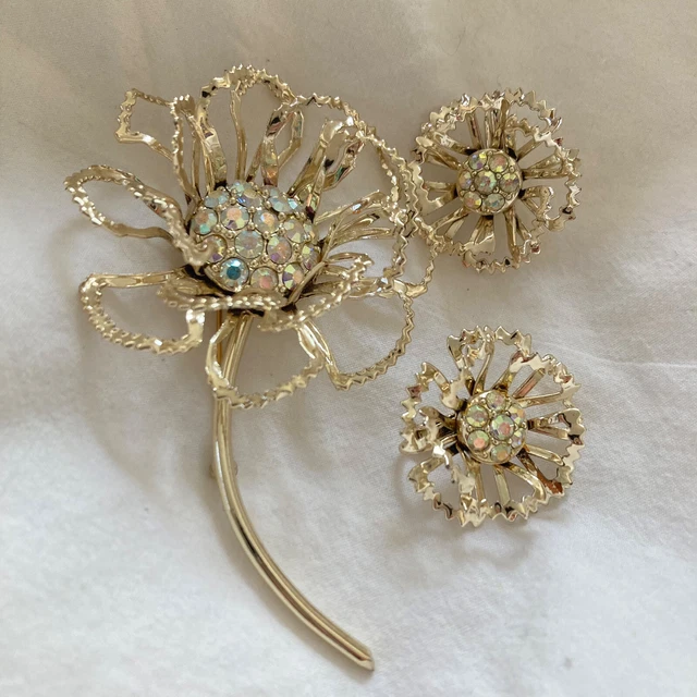 Sarah Coventry “Allusions” Brooch & Earrings Demi AB Rhinestone VTG 60's Jewelry
