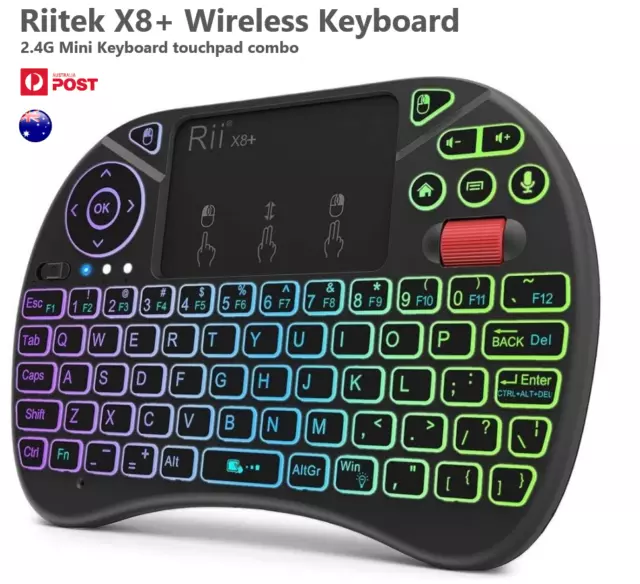 Riitek X8+ 2.4GHz Mini Wireless Keyboard Touchpad Scroll Wheel Combo LED Backlit