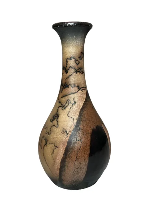 Studio Art Pottery Vase Raku Fired Horsehair