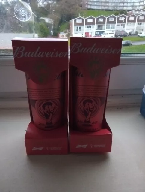 2  x Budweiser Beer 2022 Qatar FIFA World Cup Aluminium Cold Activated Cup 