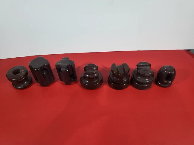 7 Vintage Power Line Electrical Porcelain Ceramic Brown Insulators.