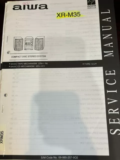 AIWA XR-M35 XRM35 Repair Service Manual FROM THE USA **ORIGINAL**