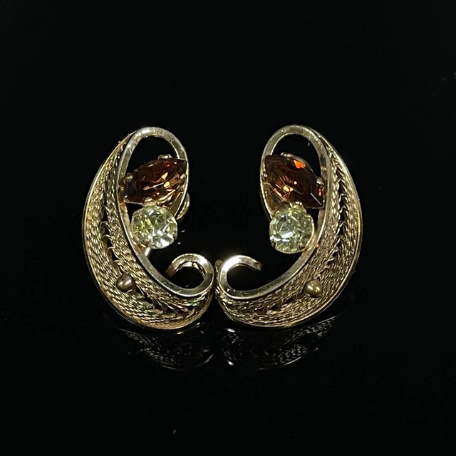 Vintage Signed Van Dell 12kt GF Screw Back Drop Earrings with Rhinestones