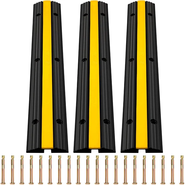 Cable Protector Ramp, 3 Packs 1 Channel Speed Bump Hump, Rubber Modular Speed..