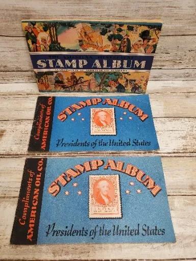 1936 American Oil Presidents of the US Stamp Album Fully Stramped - 3 Count
