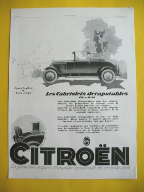Publicite De Presse Citroen Automobile Cabriolets Apres La Pluie ... Ad 1928