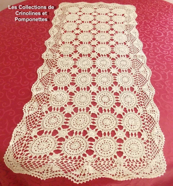 Chemin De Table Rectangulaire écru 40x110 Cm - Broderie Filet Main En Coton