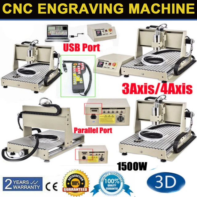 6040 CNC Router Engraver 3Axis/4 Axis 3D Carving Mill Machine 1500W USB/Parallel