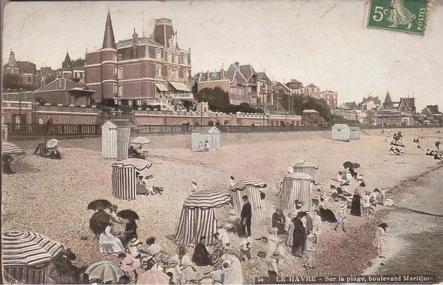 Cpa Le Havre. Sur La Plage. Boulevard Maritime.couleur. Animee. Ecrite..be