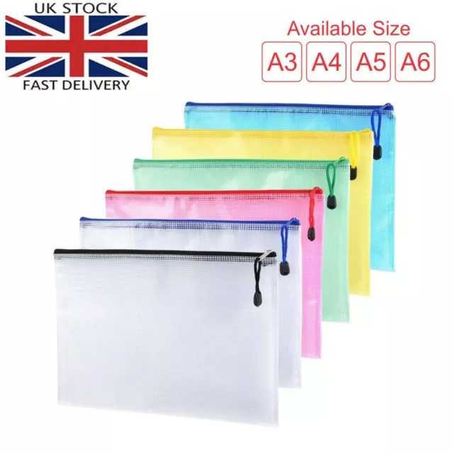 A3/A4/A5 Mesh Wallet Document Wallets Zip Lock Bags Pockets Folder Pouch Case UK