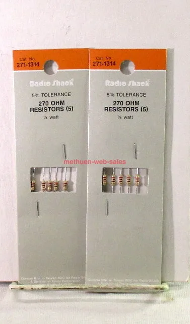 Archer/Radio Shack~271-1314~270 Ohm Resistors~1/4 Watt~5% Tolerance~5/Pk~X 2~9A3