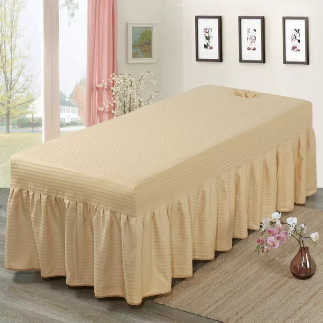 Soft Striped Beauty Massage Bed Full Cover Table Sheet Hole SPA Bed Cover Skirt