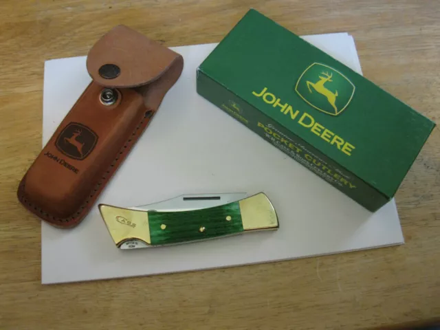 2015 CASE XX JOHN DEERE HUNTER LOCKBACK Knife Green Corn Cob Jig Bone & Sheath