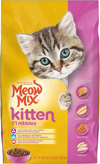 Meow Mix Kitten Li'L Nibbles Dry Cat Food, 3.15 Pound Bag (Pack of 4)